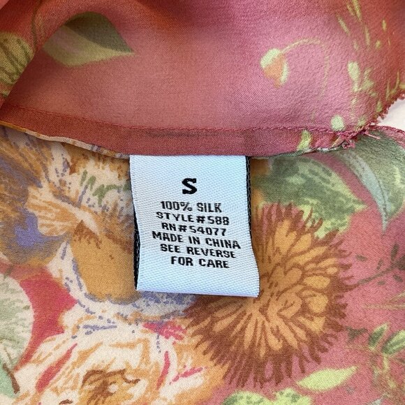 CAbi Womens 100% Silk Floral Embroidered Tunic Top S Coral Pink Sheer Boho Flowy - Picture 7 of 16